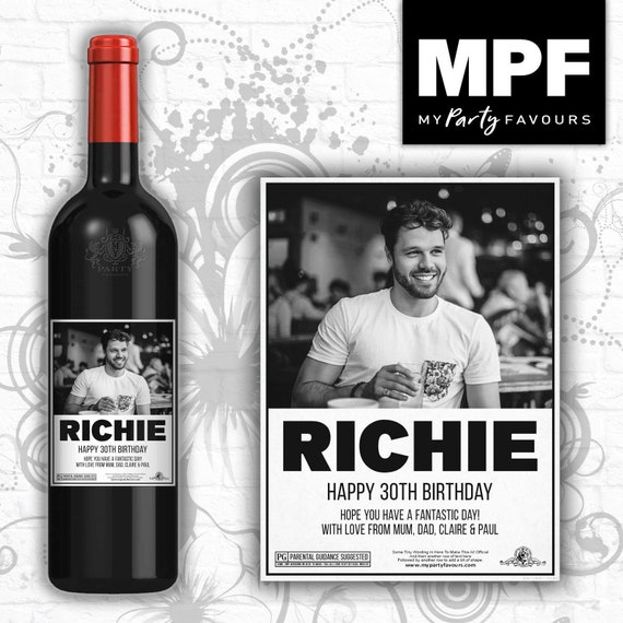 Personalised Photo Birthday Wine Gin Vodka Bottle Label - Rocky Boxing Style 1