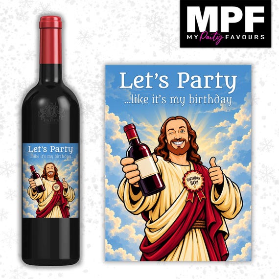 Christmas Wine Label Sticker Funny Jesus Bottle Gift Secret Santa xmas work - MPF