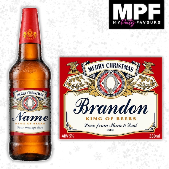 Christmas Lager Label Sticker Personalised Bottle xmas Secret Santa Gift BUD02 - MPF