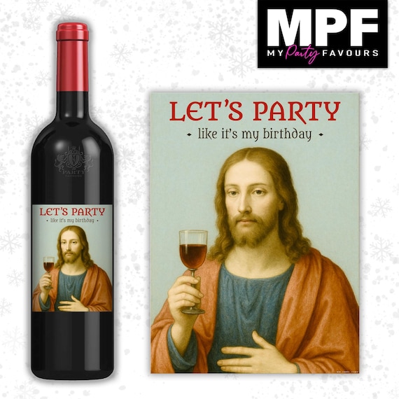Christmas Wine Label Sticker Funny Jesus Bottle Gift Secret Santa xmas work - MPF