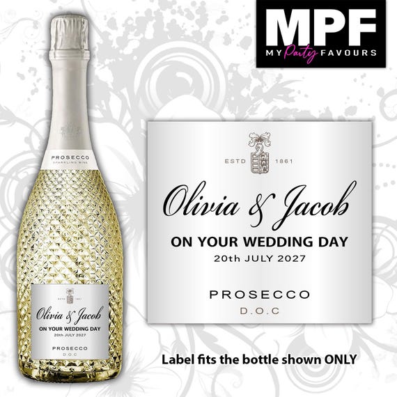 Personalised Prosecco Bottle Label - Wedding Engagement Retirement Anniversary - Silver - Any Occasion - MPF