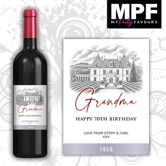 Personalised Birthday Wine Bottle Label - 'Chateauneuf du pape' Style - Any Age