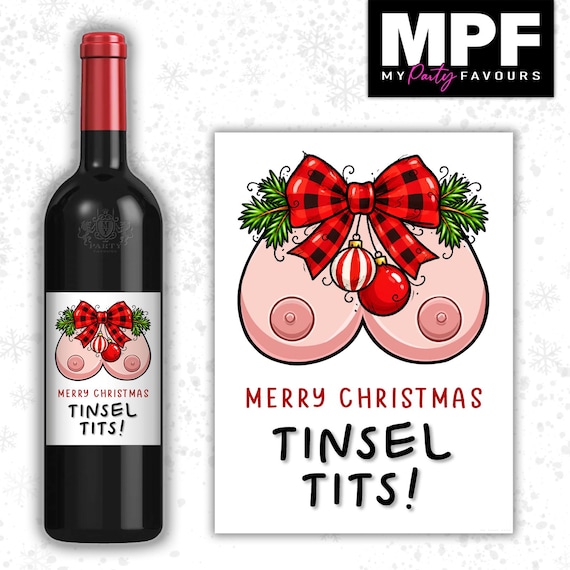 Christmas Wine Label Sticker Funny Rude Bottle Gift Tinsel Secret Santa xmas work - MPF