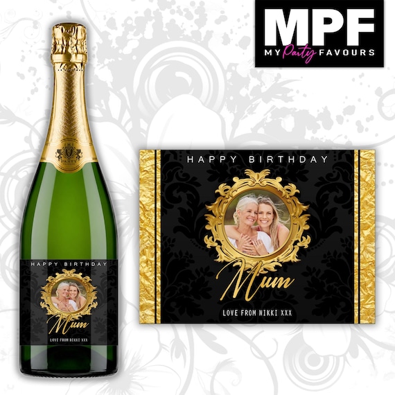 Personalised Photo Birthday Champagne Bottle Label - Any Name & Age