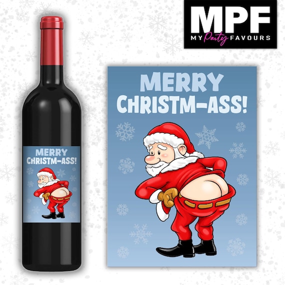Christmas Wine Label Sticker Funny Rude Bottle Gift Family Secret Santa xmas work - MPF