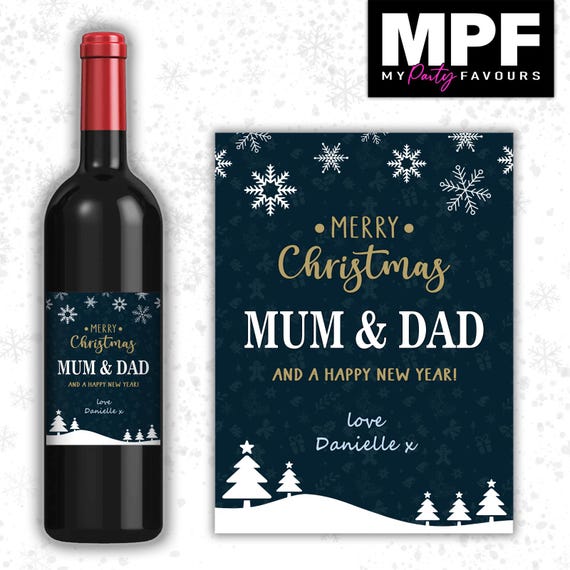 Christmas Wine Label Sticker Personalised Bottle Gift Family Secret Santa xmas work - MPF