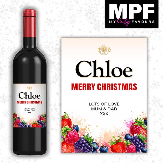 Christmas Wine Label Sticker Personalised Bottle Gift Family Secret Santa xmas work - MPF