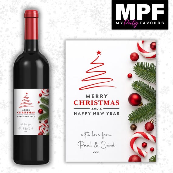 Christmas Wine Label Sticker Personalised Secret Santa xmas work gift - MPF