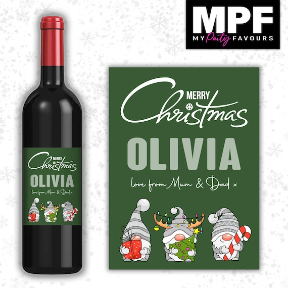 Christmas Wine Label Sticker Personalised Bottle Gift Family Secret Santa xmas work - MPF