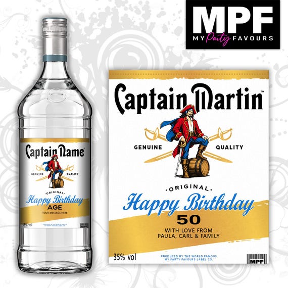 Birthday Rum Label Sticker - Personalised xmas Captain White Bottle Gift - MPF