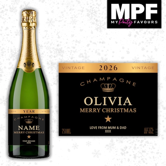 Christmas Champagne Prosecco Label Sticker Personalised Bottle Gift xmas secret santa - MPF