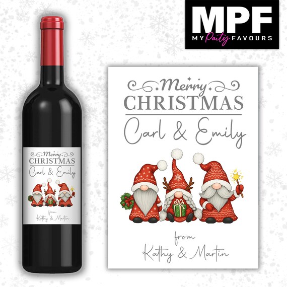 Christmas Wine Label Sticker Personalised Bottle Gift Family Secret Santa xmas work - MPF
