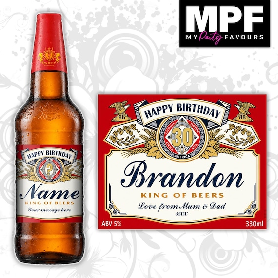Birthday Lager Label Sticker Personalised Bottle Party Gift BUD01 - MPF