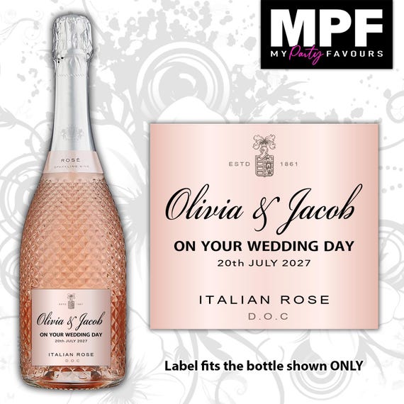 Personalised Prosecco Bottle Label - Wedding Engagement Retirement Anniversary - Rose - Any Occasion - MPF