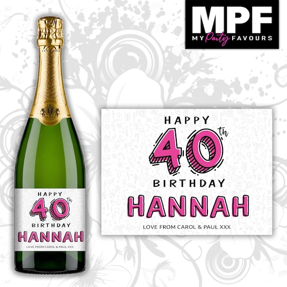 Personalised Birthday Champagne Prosecco Bottle Label - Any Age - 5 colour options available - Party Gift (Style 03)