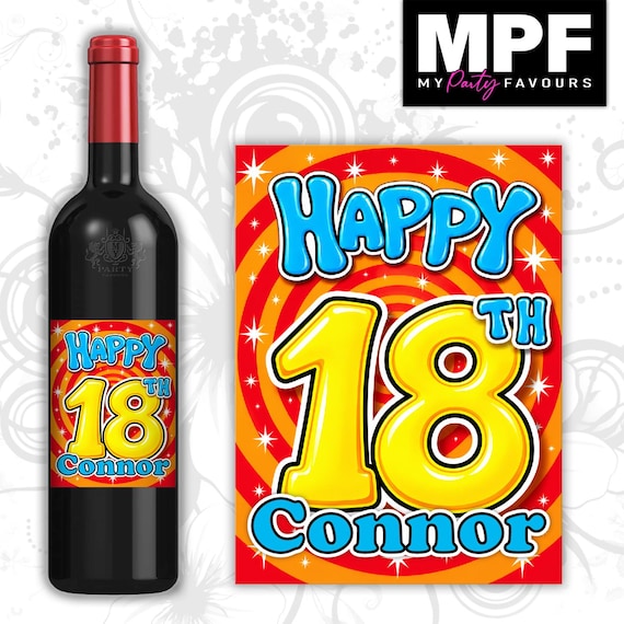 Birthday Wine Label 18th 21st 30th 40th 50th Sticker Personalised Any Name - MPF