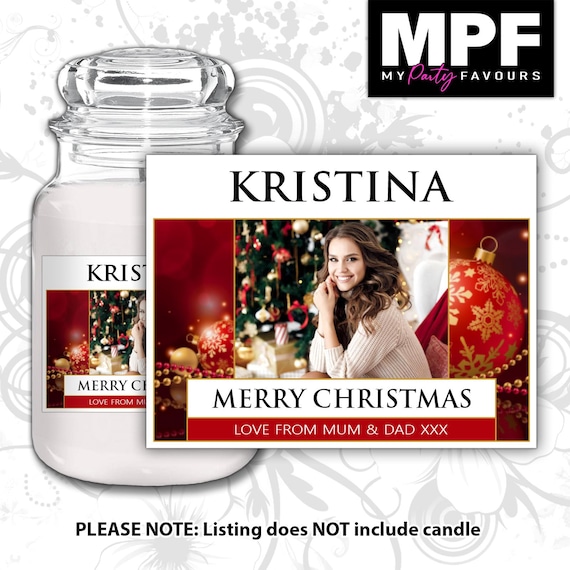 Personalised Christmas Photo Candle Label Sticker - Custom xmas Gift - MPF