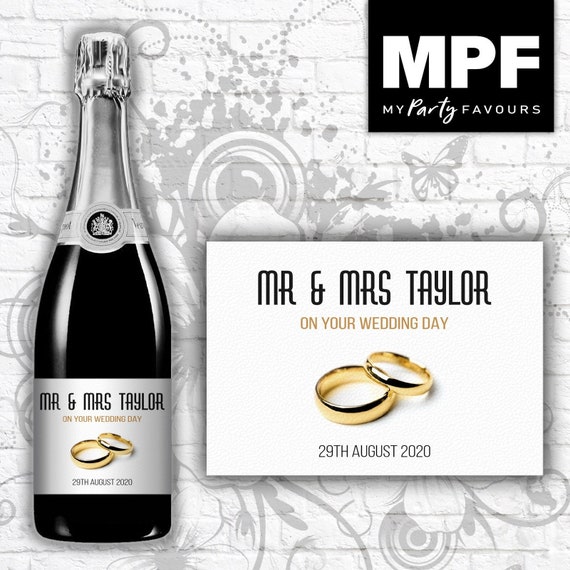 Personalised Wedding Wine/Champagne/Prosecco Bottle Label - Any Names & Date