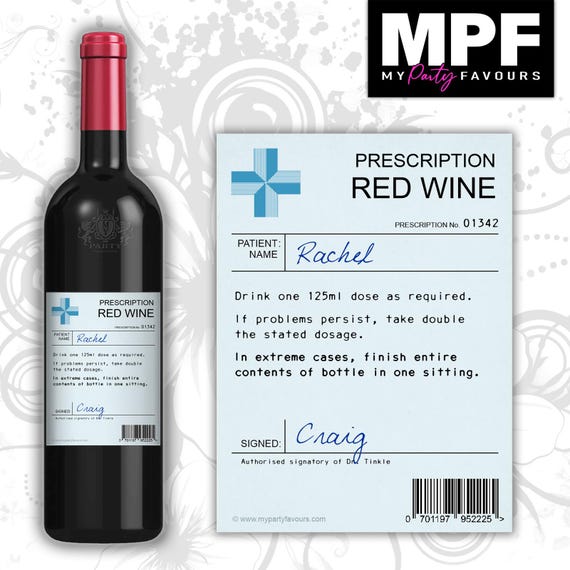 Personalised Wine Bottle Label - Novelty Prescription Birthday - MPF