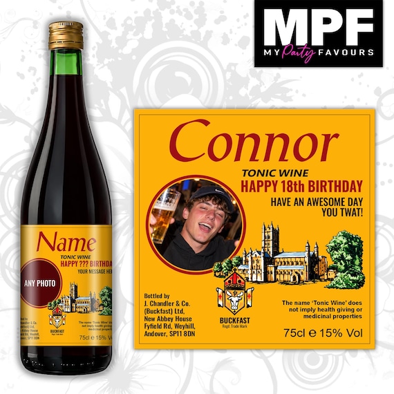 Birthday Buckfast Label Sticker - Personalised Photo xmas Tonic Wine Bottle Gift - MPF