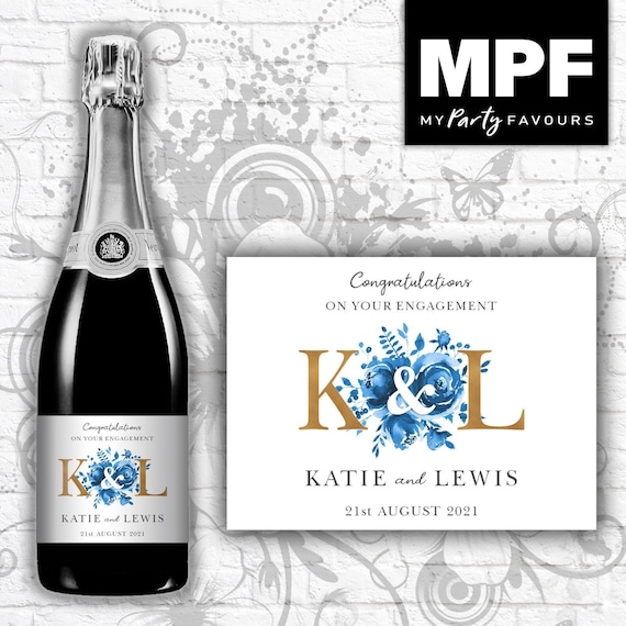 Personalised Engagement Champagne Prosecco Bottle Label - 5 colour options - gold letters