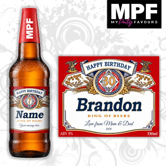 Birthday Lager Label Sticker Personalised Bottle Party Gift BUD01 - MPF