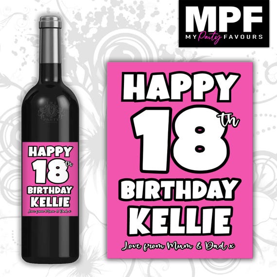Personalised Birthday Wine/Gin/Vodka Bottle Label - Any Name and Age - 7 Colours