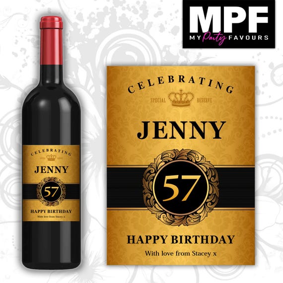 Personalised Birthday Gold Wine Gin Vodka Bottle Label - Any name and age