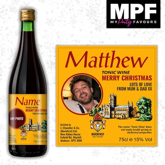 Christmas Buckfast Label Sticker - Personalised Photo xmas Tonic Wine Bottle Gift - MPF