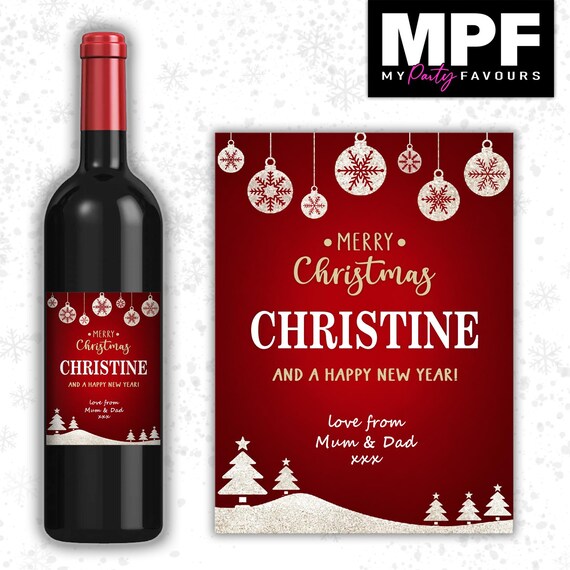 Christmas Wine Label Sticker Personalised Bottle Gift Family Secret Santa xmas work - MPF