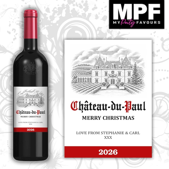 Personalised Christmas Wine Bottle Label - 'Chateauneuf du pape' Style - Any Names