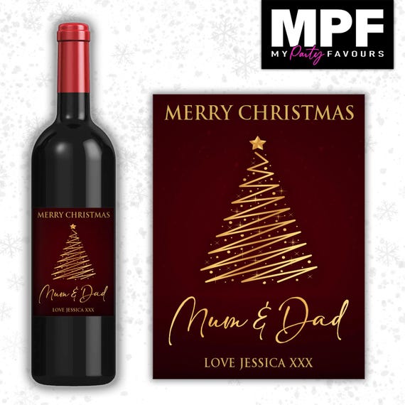 Christmas Wine Label Sticker Personalised Bottle Gift Family Secret Santa xmas work - MPF