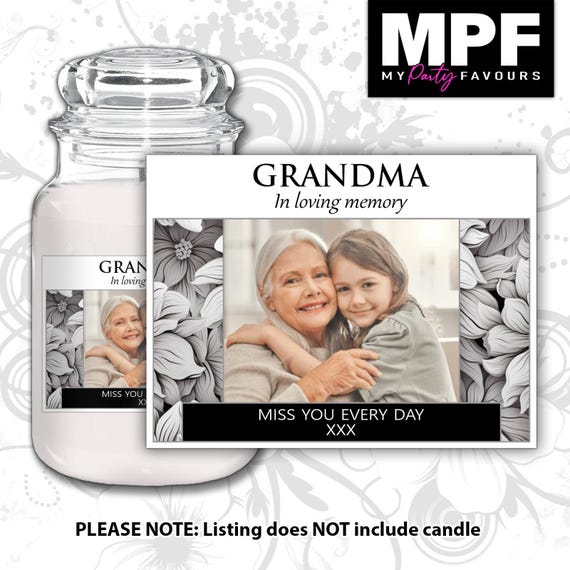 Personalised Memorial Photo Candle Label Sticker - In loving memory Funeral Wake