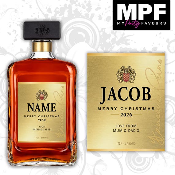 Christmas Amaretto Label Sticker Personalised Secret Santa xmas - MPF