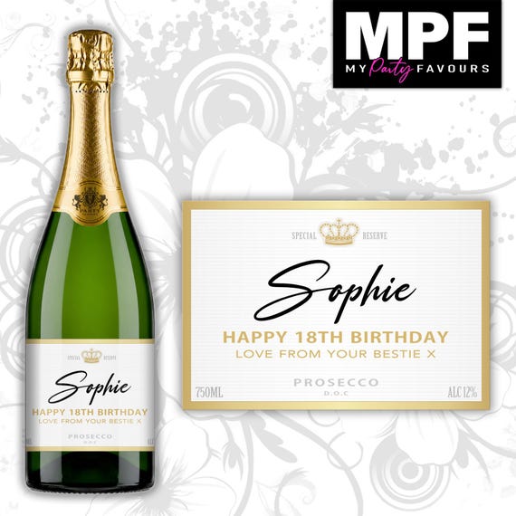 Personalised Birthday Champagne Prosecco Bottle Label - 3 Styles Available
