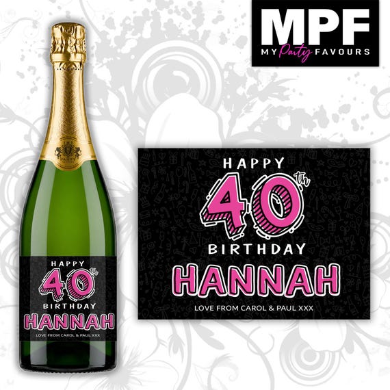 Personalised Birthday Champagne Prosecco Bottle Label - Any Age - 5 colour options available - Party Gift (Style 04)