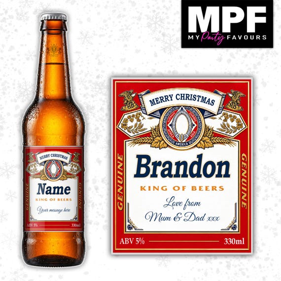 Christmas Lager Label Sticker Personalised Bottle xmas Secret Santa Gift BUD01 - MPF