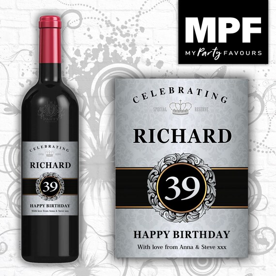 Personalised Birthday Silver Wine Gin Vodka Bottle Label - Any name and age