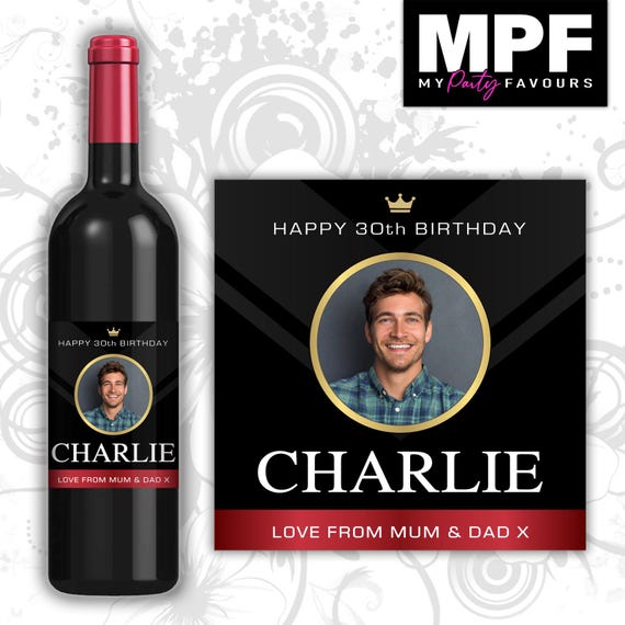 Personalised Birthday Wine Bottle Label - Photo 'Villa' Style - Any Occasion
