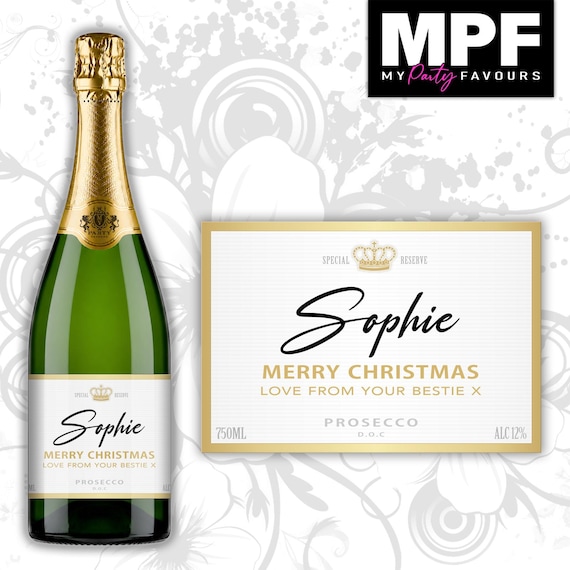 Personalised Christmas Champagne Prosecco Bottle Label - 3 Styles Available