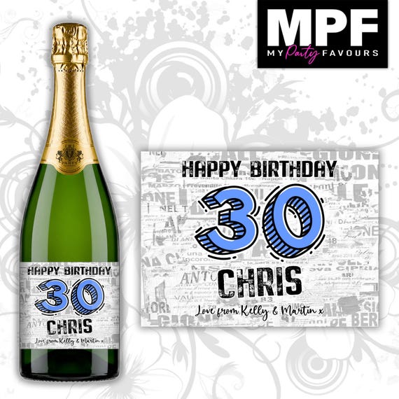 Personalised Birthday Champagne Prosecco Bottle Label - Any Age - 5 colour options available - Party Gift (Style 01)