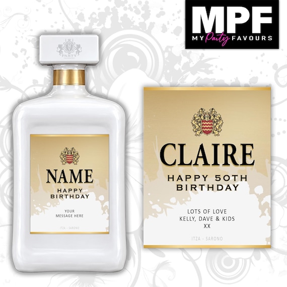 Birthday Amaretto Label Sticker Personalised Bottle Novelty Gift Any Age & Name - MPF