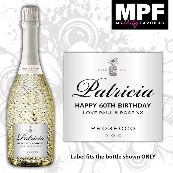 Personalised Prosecco Bottle Label - Birthday Gift - Any Age/Occasion - Silver - MPF
