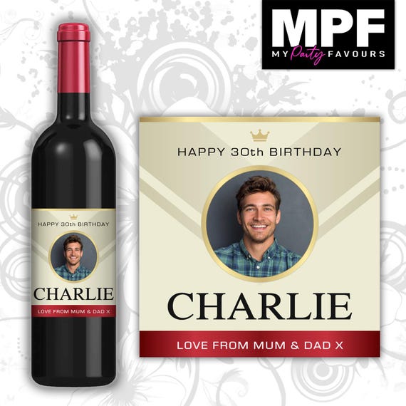 Personalised Birthday Wine Bottle Label - Photo 'Villa' Style - Any Occasion