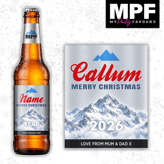 Christmas Lager Label Sticker Personalised Bottle xmas Secret Santa Gift COOR - MPF