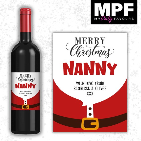 Christmas Wine Label Sticker Personalised Bottle Gift Family Secret Santa xmas work - MPF