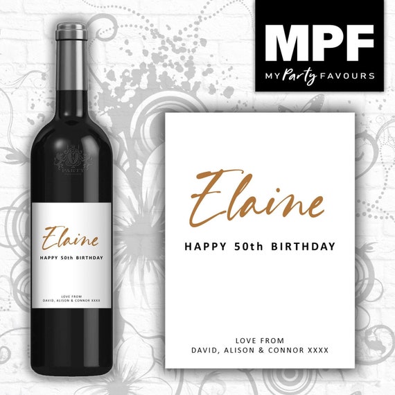 Personalised Birthday Wine Vodka Gin Bottle Label - Black or White, Gold text