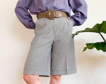 Vintage Shorts Hahnentritt, knielang, Hosenrock, Schwarz-Weiß, Slowfashion, Unikat