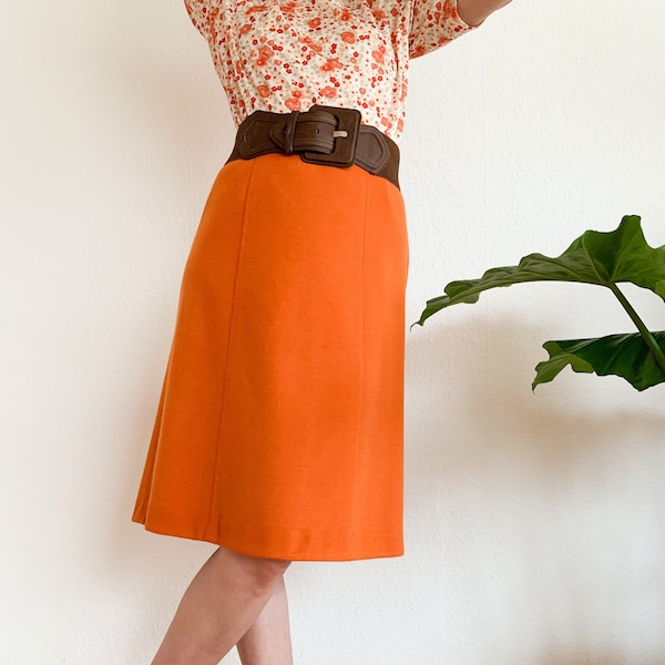 Vintage Rock in A-Linie in Orange mit seitlichem Reißverschluss, Taillenrock Slowfashion, Highwaist, Second Hand, Unikat, feminin