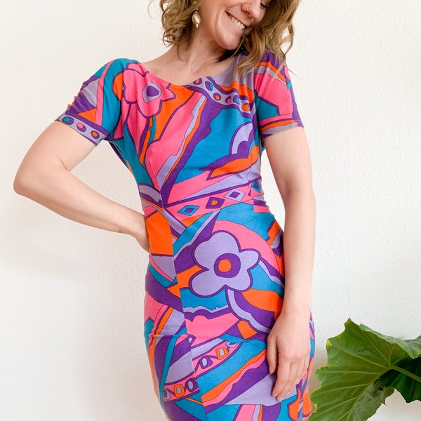 Vintage mini dress backless, brightly colored, 70s, 80s, 80s, retro, feminine, slow fashion, unique, one-of-a-kind